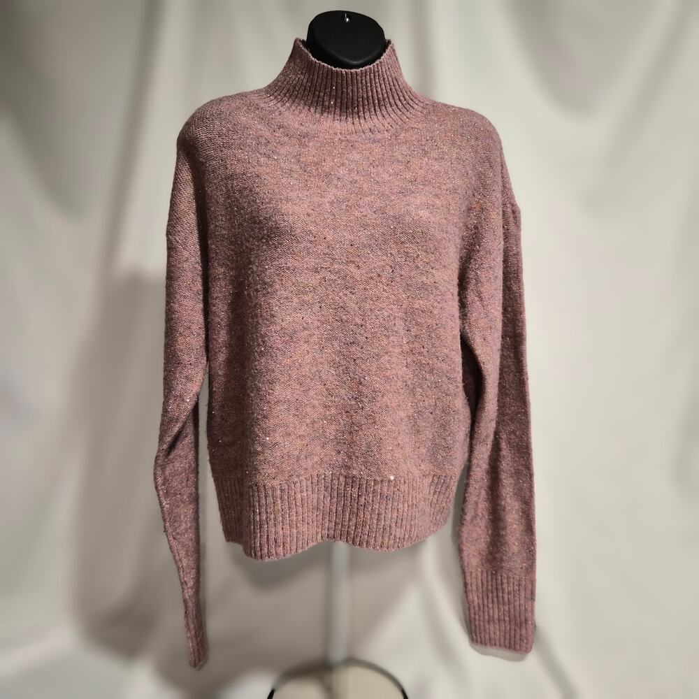Joe Fresh Mock Neck Sequin Shimmer Sweater Mauve Pink Size M Whimsigoth‎ Y2K